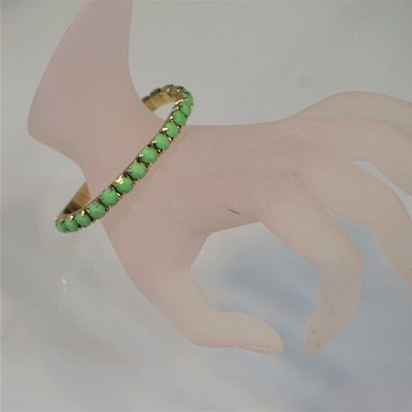 Green And Gold Stretch Bracelet Faceted Acrylic Beads Summer Fashion - Picture 1 of 6